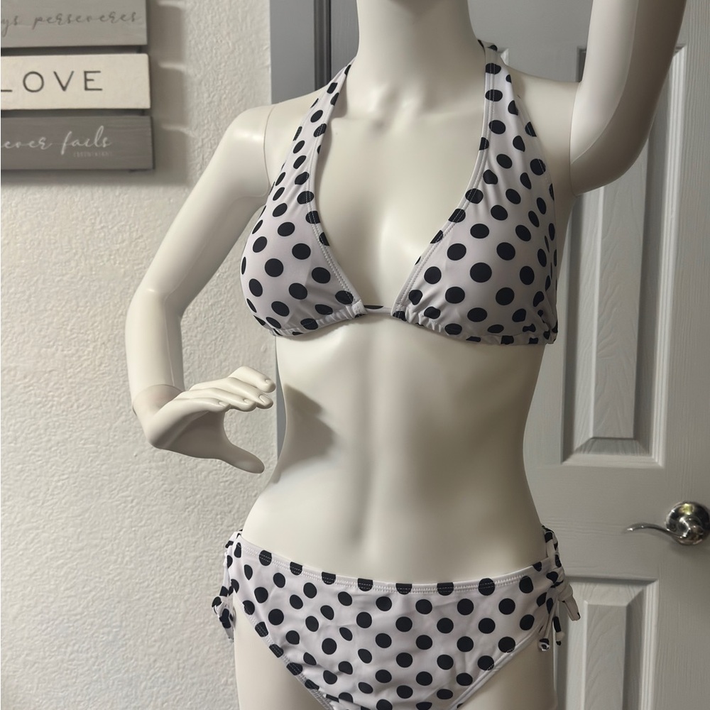 Black and White Polka Dot Bikini with Halter Top